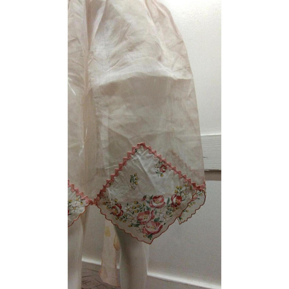 40s 50s Silk Organza Apron Mother Daughter Set Light Pink Red Roses Handkerchief - Picture 11 of 16